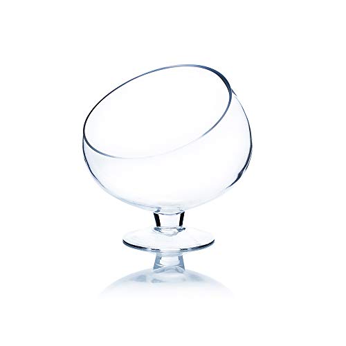 WGV Slant Cut Bowl Glass Vase with Stand, Width 6.5", Height 7", Clear Planter Terrarium, Candy Dish, Fruit Jar for Wedding Party Event, Home Office Decor, 1 Piece - size: Pedestal 7"H