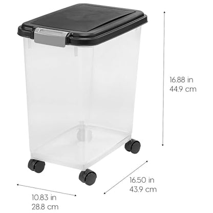 IRIS USA Dog Food Storage Container, Airtight, 30 lb Capacity, Wheels | Airtight seal keeps kibble, bird seed, and pet food fresh while wheels provide easy mobility around the home. - color: Black, size: 30 lbs