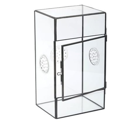 NCYP Glass Enclosure for Large Jumping Spider - 5.1" x 3.9" x 9" Front Opening Door Glass Terrarium with 3 Vent Holes, Small Snail, Insects Habitat, Black (Terrarium Only)