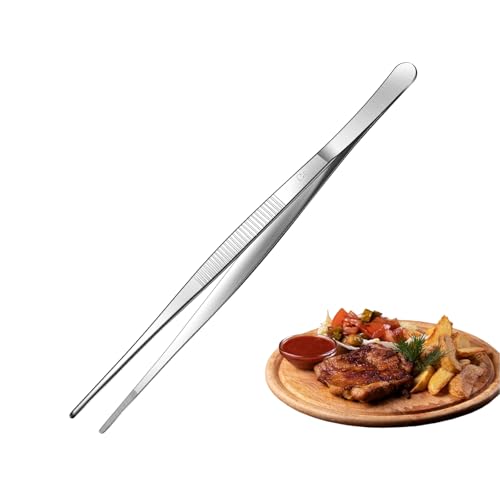 Aniso Long Tweezers, Stainless Steel, 8 inches | Precision Serrated Tip, Cooking Tweezers Tongs， For Barbecue, Hand-Made，Steaks, Bread, Pizza, Salads - size: 8 inches