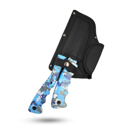 Snake Eye Tactical Heavy Duty 3PC Hunting & Camping Set – Full Tang Camping Axe, 9.5" Fixed Blade Gut Hook Knife, Sharpening Rod, and Heavy Duty Nylon Combo Sheath Included (Blue Camo) - color: Blue Camo