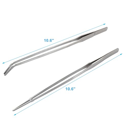 2PCS Stainless Steel Reptile Feeding Tongs | Long Tweezers, Aquarium Terrarium Feeder Tools, For Reptiles, Lizards, Snakes, Straight and Curved