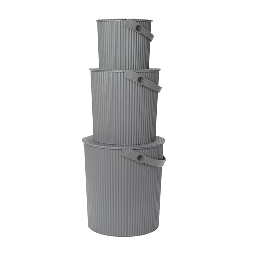 Hachiman Bucket Set of 3 | Hands-Free Filling, Easy to Stack and Store, Indoor Outdoor Use - color: New Grey, size: Set of 3