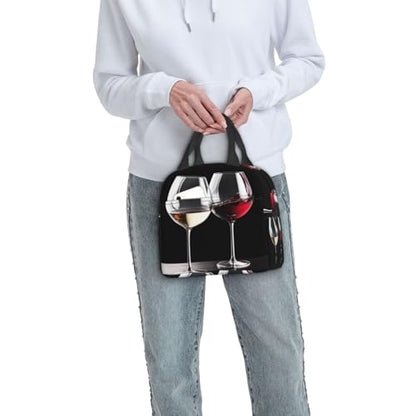 Insulated Lunch Bag Red Wine Glasses Lunch Box for Women Men Reusable Leakproof Lunch Cooler Bag for Office Picnic - color: Red Wine Glasses