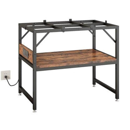 15-20 Gallon Fish Tank Stand with Power Outlets,Aquarium Stand with 2-Tier Storage Shelves,Heavy Metal Reptile Turtle Tank Stand,Fish Tank Shelf,450LBS Capacity,24”L×11.8”W×20.5”H,Rustic Brown