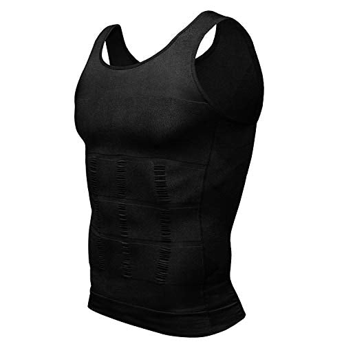 Odoland Men Compression Shirt 3 Pack Body Shaper Vest Tank Top | Nylon & Spandex, Moisture-wicking Tummy Shaper for Gym, Running, Daily, Breathable, Stretchy - color: Black/Black/Black, size: Large