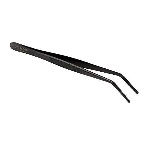 O'Creme Stainless Steel Precision Kitchen Culinary 8 Inch Tweezer Tongs (8" Curved, Black) - color: Black, size: 8" Curved