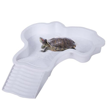 Reptile Bathing Tub Aquarium Ornament | Turtle Soaking Tub with Ladder Turtle Pool Scenery for Gecko, Turtle, Bearded Dragon, Aquatic Climbing Pet, Amphibians - color: White