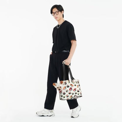 Small Pet Carrier Purse Bag, Sushi and Sashimi Print Shoulder Bag for Dogs Cats, Puppy Tote Travel Handbag - color: Sushi And Sashimi