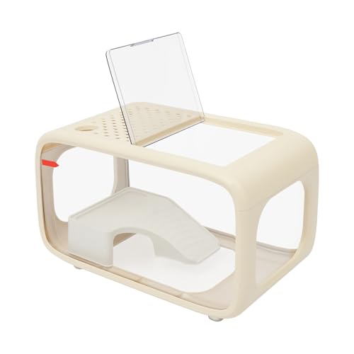Desktop Fish Tank, 3.2Gal Small Betta Fish & Turtle Tanks, Aquarium Bowl with Detachable Basking Platform, Multi-Functional Areas Aquascape Tanks for Fish Terrapin Frog Shrimp Crab (White) - color: White