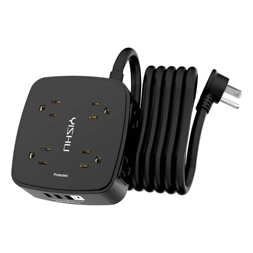 10 Ft Surge Protector Power Strip - 8 Widely Outlets with 4 USB Ports, 3 Side Outlet Extender with 10 Feet Extension Cord, Flat Plug, Wall Mount, Desk USB Charging Station, ETL, Black - color: Black, size: 10 Ft