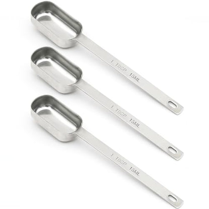 3PCS 1TBSP(15ML) Measuring Spoon, Stainless Steel Long Handle Teaspoons | High Precision, Food-Grade Stainless Steel, ‌Rust-Free, Dishwasher-Safe, Easy-Read Markings, Multi-Purpose, Sturdy & Durable - size: 1tbsp|3tsp|15ml|1/16cup|1/2oz