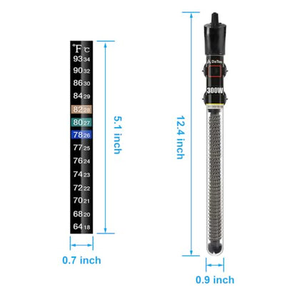 DaToo Mini Aquarium Heater 300W Small Fish Tank Heater 300 Watt with Free Thermometer Sticker(300W) - size: 300W