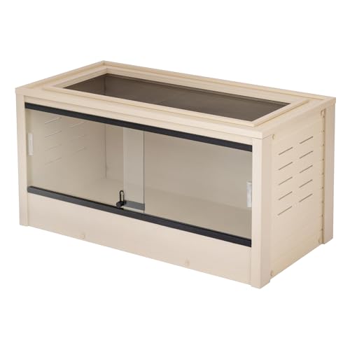 New Age Pet ECOFLEX 36" Wide Medium Reptile Habitat, Mojave Lounge for Snakes, Tortoises & Lizards in Maple, Black & Grey, Easy Assembly, Sliding Glass Doors & Mesh Top - color: Tan, size: Medium