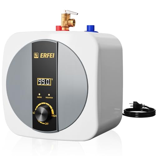 2.5 Gallon Electric Mini Tank Water Heater, 110V 1500W Under Sink Instant Hot Water Heater with Digital Display, Pressure Relief Valve for RV, Camper, Kitchen, Garage, Food Truck