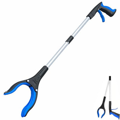 Grabber Reacher Tool - 32” Extra Long Foldable Gripper and Reaching Tool - Heavy Duty Pick Up Stick Grabbers for Seniors, Trash, Surgery Recovery Must Haves Gifts (Blue) - color: Blue