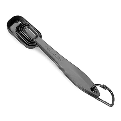 6-Piece 18/8 Stainless Steel Measuring Spoons Set, Dark Gray | Six Engraved US and Metric Sizes From 1/8 TSP to 1 Tbsp Fit Narrow Spice Jars and Stay Together On an O-shaped Ring - color: Dark Gray, size: 6 Piece