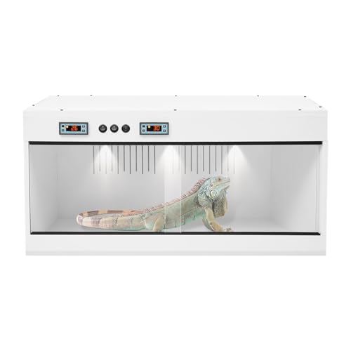 PVC Reptile Terrarium 31.5 x 15.8 x 15.8 in Large Reptile Tank with 2 Independent Intelligent Temperature Control Zones for Chameleon, Lizard, Snake (White, Clear) - color: White, Clear
