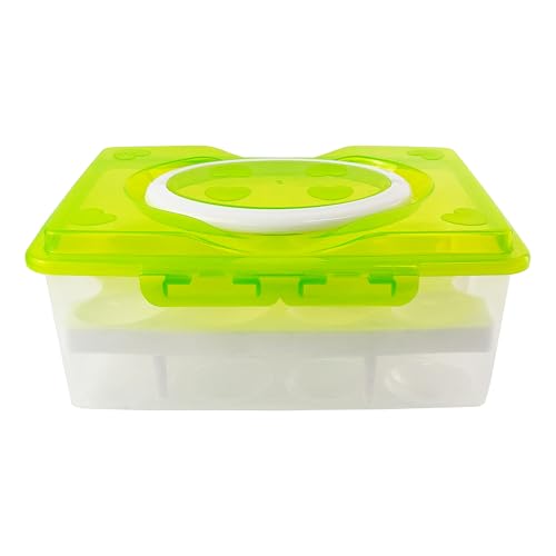 Ortable Large Capacity Double-layers Egg Storage Container Holds 24 Eggs Shatter-proof Non-slip Eggs Holder with Handle (Green) - color: Green