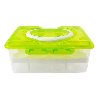 Ortable Large Capacity Double-layers Egg Storage Container Holds 24 Eggs Shatter-proof Non-slip Eggs Holder with Handle (Green) - color: Green