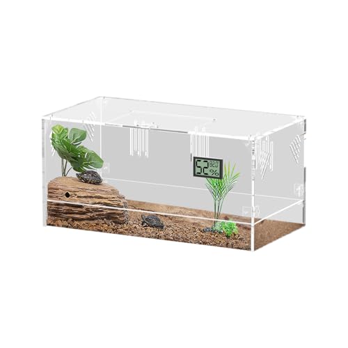 Acrylic Tarantula Enclosure, Reptile Terrarium Breeding Tank w/Temperature Hygrometer,Habitat Reptiles Feeding Box Isopod Terrarium Cage for Insect Lizard Home Office (Reptile-Tank-L(Tray)) - size: Reptile-Tank-L(Tray)