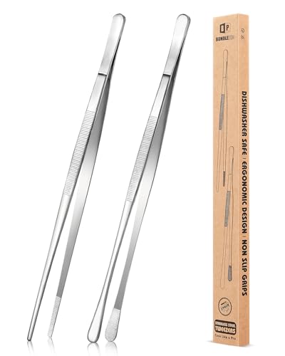 2 Pcs 12-Inch Kitchen Tweezers Fine Tweezer Tongs, Stainless Steel Professional Long Cooking Tweezers for BBQ, Sea Food, Repairing and Serving (SILVER) - color: Silver, size: 12 IN
