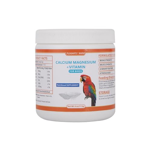 Calcium Powder for Birds with Magnesium & Vitamin D3 – 4oz，Essential for molting Period ， Faster Feather Regrowth, Strong Beak & Bone