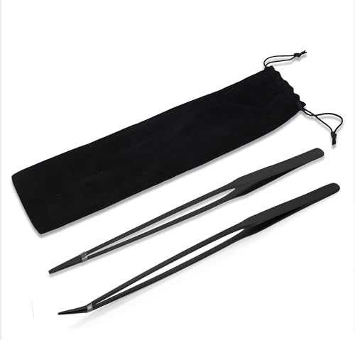 Mandala Crafts Black 15 Inches Straight Curved Fish Tanks Aquarium Tweezers | 15 Inch Forceps, Rust Resistant Stainless Steel, Trimming Aquatic Plants, Bowls, Terrariums, Freshwater & Saltwater Aquascape - color: Black Curved Straight Tweezers, size: 15 I
