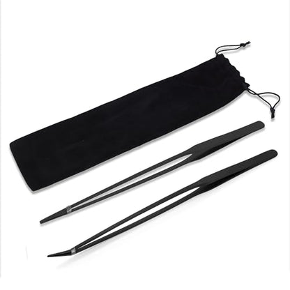Mandala Crafts Black 15 Inches Straight Curved Fish Tanks Aquarium Tweezers | 15 Inch Forceps, Rust Resistant Stainless Steel, Trimming Aquatic Plants, Bowls, Terrariums, Freshwater & Saltwater Aquascape - color: Black Curved Straight Tweezers, size: 15 I