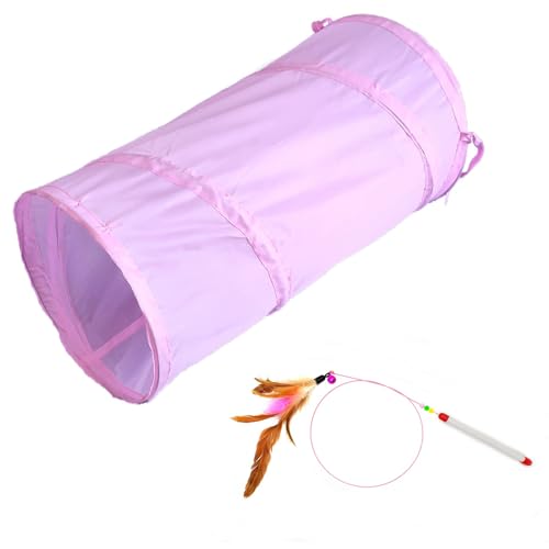 iCAGY Cat Tunnel for Indoor Small Cats Kittens Rabbits, Foldable Tube Toys | Interactive Pet Crinkle Pop Up Tunnel Play Toys, Relieve Cat Boredom, Light Pink 20" - color: Light Pink, size: 20 Inch (Pack of 1)
