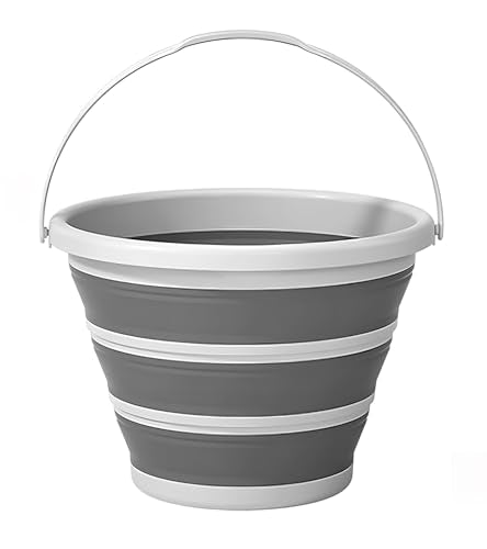 10L Portable Collapsible Silicone Bucket for Camping Fishing Car Wash, Grey | 10L Large Silicone Foldable Bucket with Hanging Handle, Multifunctional Portable for Car Wash Fishing Camping Outdoor Travel - color: Gray