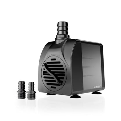 AC Infinity 400 GPH Submersible Water Pump (1514 L/H 20W) | Ultra Quiet Fountain Pump w/ 3 ft High Lift, 5 ft Power Cord, for Fish Tanks, Aquariums, Fountains, Statuaries, Ponds, Pools - size: 400 GPH
