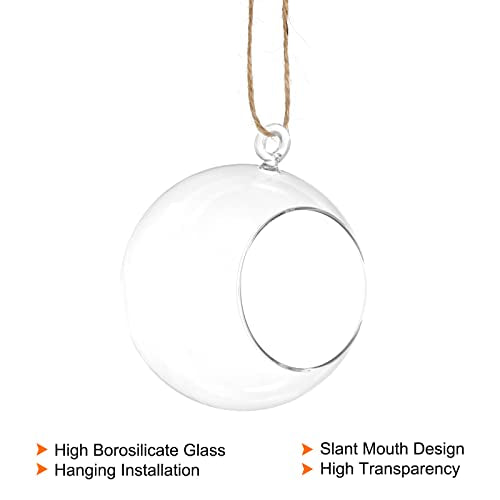PATIKIL Round Globe Terrarium Air Plant Planter, 4 Inch Clear | High Borosilicate Glass, Hanging Decorations, for Succulent, Tillandsia - size: 4 Inch