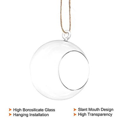 PATIKIL Round Globe Terrarium Air Plant Planter, 4 Inch Clear | High Borosilicate Glass, Hanging Decorations, for Succulent, Tillandsia - size: 4 Inch