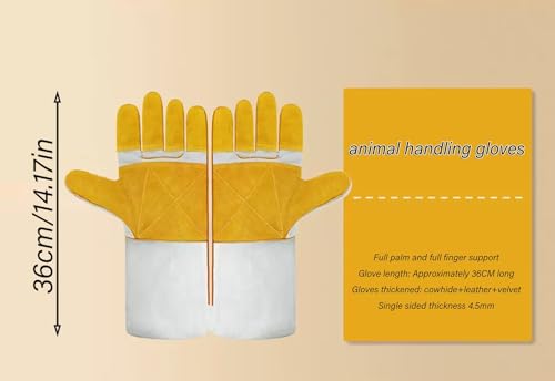 Animal Handling Gloves 36cm/14.17inReinforced Leather Gloves For Dog Training,Cat,Falcon,Reptile,Welding-Gloves - color: Gray-