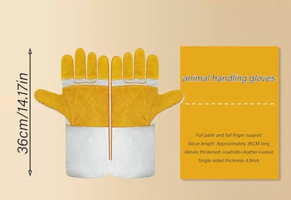 Animal Handling Gloves 36cm/14.17inReinforced Leather Gloves For Dog Training,Cat,Falcon,Reptile,Welding-Gloves - color: Gray-