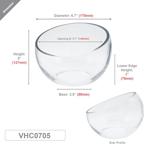 WGVI Slant Cut Bowl Glass Vase, Width 6.7", Height 5", Clear Terrarium, Candy Dish, Fruit Jar, Floral Container for Wedding Party Event, Home Office Decor, 1 Piece - size: Slant Bowl 5"H