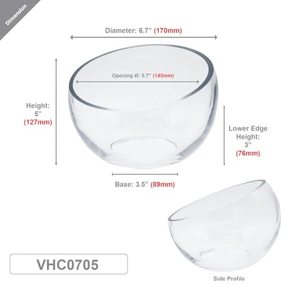 WGVI Slant Cut Bowl Glass Vase, Width 6.7", Height 5", Clear Terrarium, Candy Dish, Fruit Jar, Floral Container for Wedding Party Event, Home Office Decor, 1 Piece - size: Slant Bowl 5"H