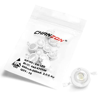 CHANZON 10 pcs High Power Led Chip on Board 3W Blue | (400mA - 500mA / DC 3V - 3.4V / 3 Watt) Super Bright Intensity SMD COB Light Emitter Components Diode Bulb Bead DIY Lighting - color: F) Blue