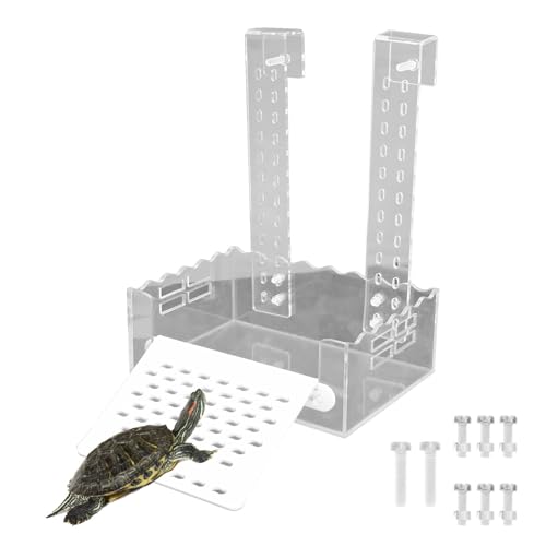 VIKKSAER Turtle Basking Platform with Simulated Lawn, Transparent Aquatic Reptile Tortoise Resting,Turtles Aquarium Dock, Hanging Ramp Climbing Shelf