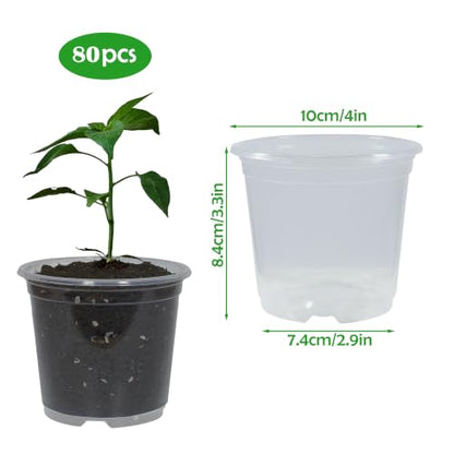 80 Pack 4 Inch Clear Nursery Pots with Drainage Plant Pots for Plants Transparent Potting Containers for Plants Seeding Starter Pot(Clear, 4 Inch 80 Pcs) - size: 4 Inch 80 Pcs