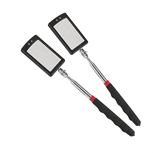 Telescoping Inspection Mirror Mechanics Mirror with 2 LED Lighted, Mirror on a Stick Handle Tool for Checking Observing Vehicle Small Parts,Present for Christmas, Birthday Everyday Carry (2 PCS) - style: 2 PCS