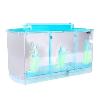 LIZEALUCKY Betta Fish Tank, Adjustable LED Light Acrylic Small Aquarium, Fish Tank Starter Kit with Isolation Plates and Water Change Valve, Blue - color: Blue