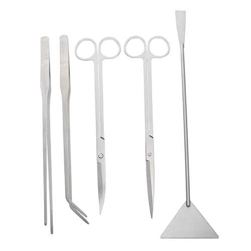 COLLBATH 1set Aquarium Scissors Set Stainless Steel Long Tweezer Scraper Tool for Plant Care - size: 32X7X1CM
