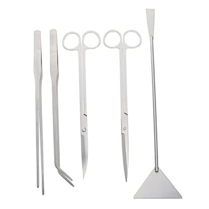COLLBATH 1set Aquarium Scissors Set Stainless Steel Long Tweezer Scraper Tool for Plant Care - size: 32X7X1CM
