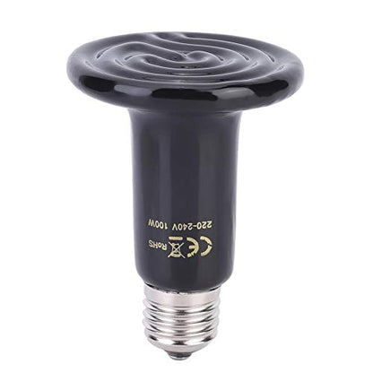 Fdit Ceramic Heating Lamp, E27 Infrared Heat Lamp 100W 220V-240V for Reptile Pet Enclosure No Light Emitting Animal Heat Bulb (1#)