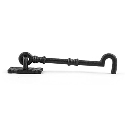 Renovators Supply Black Cabin Hook Eye Latches 7.3" Long Decorative Wrought Iron Privacy Hook Latch for Kitchen Cabinet, Sliding Barn Door Or Gates Easy Mount Durable Hooks with Hardware - size: 7.3-inch