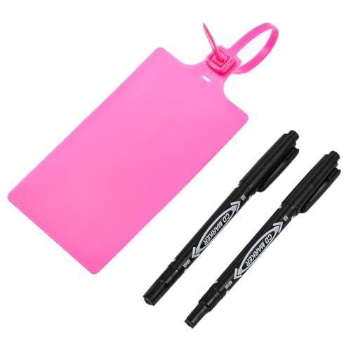 Tenshun 100 PCS Hot Pink Plastic Tags for Labeling Waterproof Hanging Writable Storage Tags for Outdoors Plastic Seals Shipping Label Logistics Use with Two Permanent Marker Pens - color: Hot Pink, size: 100 PCS