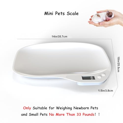 Digital Pet Scale for Small Animals 33lb LCD with Tray Puppy Kitten Reptile | Multi-Use 33lb Digital Pet Scale, 4 Units Mode, Backlit LCD, 14" Tray for Small Animals Hamster Lizard Tortoise Kitchen Food