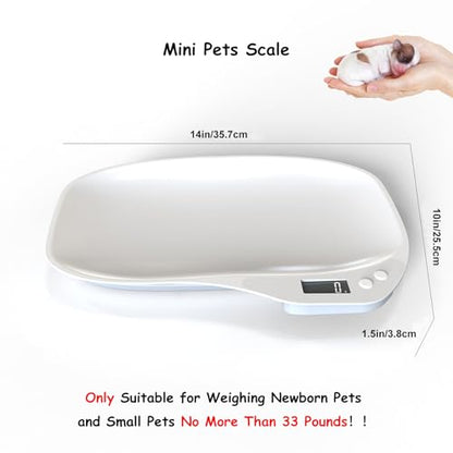 Digital Pet Scale for Small Animals 33lb LCD with Tray Puppy Kitten Reptile | Multi-Use 33lb Digital Pet Scale, 4 Units Mode, Backlit LCD, 14" Tray for Small Animals Hamster Lizard Tortoise Kitchen Food